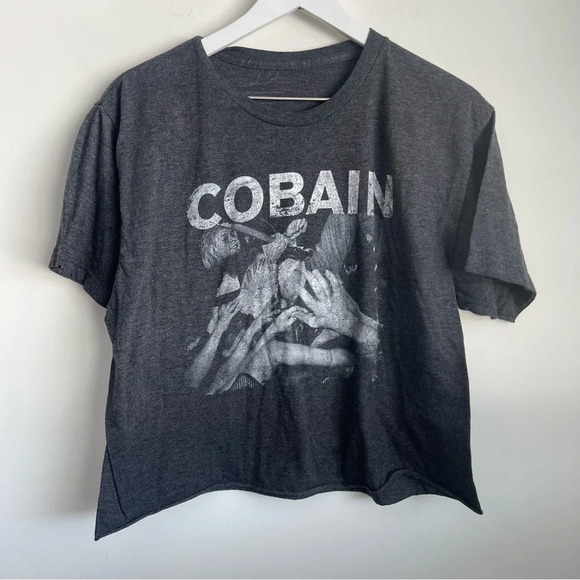 Kurt Cobain Nirvana gray cropped t-shirt size L/XL - Picture 1 of 3